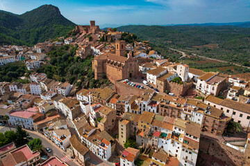 Aerial view of one of los pueblos más bonitos de España , Vilafamés in the province of...