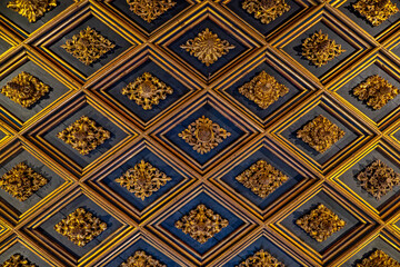 The beautiful intricate detail ceilings of the Aljafería Palace in Zaragoza Spain