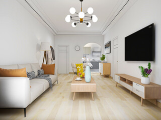 Interior design of modern residential living room, 3d rendering