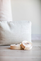 white elastic power band for yoga, polites and stretching. equipment for sports.