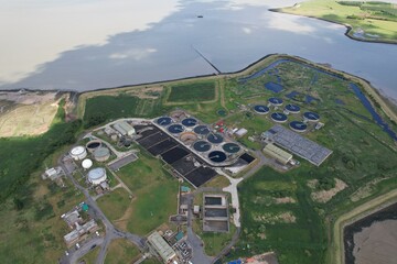 Motney hill sewage treatment works Gillingham Kent. drone aerial view..