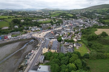 Bantry town in south west County Cork, Ireland aerial drone view.