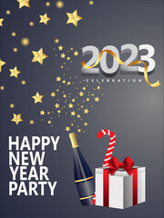 Happy new year 2023 gold and black collors place for text christmas stars 