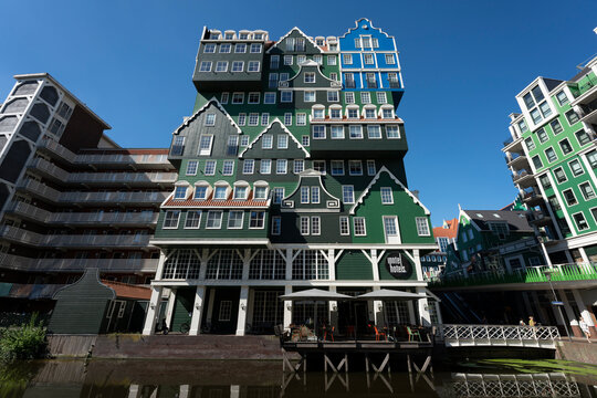 Famous cityscape with green building in Zaanstad