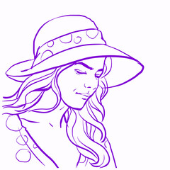 drawing of a girl with hat vector for card illustration decoration