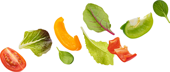 Falling vegetables and salad leaves isolated