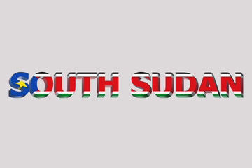 3D Flag of South Sudan on a text background.
