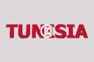 3D Flag of Tunisia on a text background.