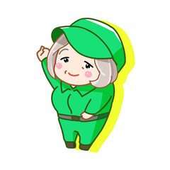 笑顔で働く中高年女性、工場勤務、製造業、運送業、農業等の求人募集、広告等に使えるイラスト