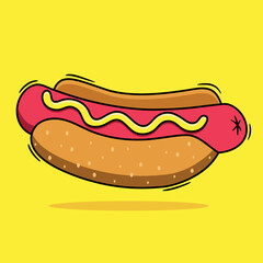 Illustration of Sausage - Hot Dog Vector - Sandwich Drawing