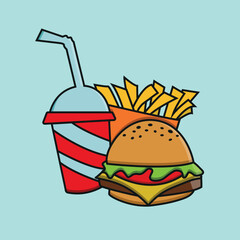 Illustration of Burger - Burger Meal Vector - Burger and Fries Drawing