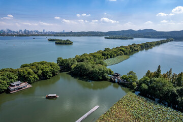 Fototapeta premium Aerial photography of Chinese garden landscape of West Lake in Hangzhou, China