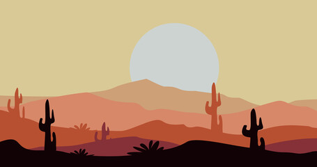 rocky mountains and desert cactus background illustration