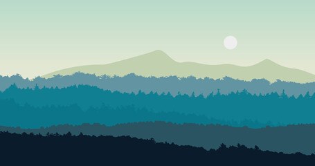 green and blue gradient wide expanse of forest background illustration