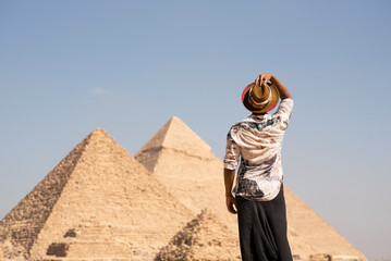 Pyramids of Giza Plato panorama view in Cairo, Egypt