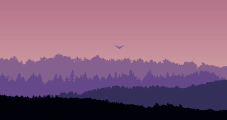 purple and pink gradient mountain forest nature background illustration