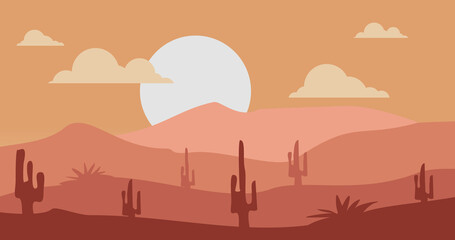 Fototapeta na wymiar cactus desert mountains nature background illustration