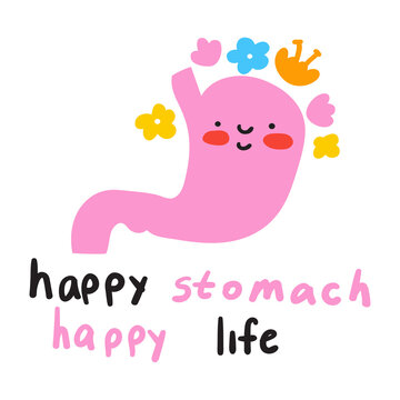Graphic design. Happy stomach happy life. Flat vector illustration on white background.