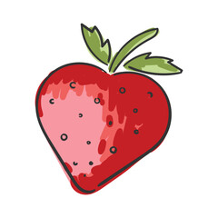 Strawberry red summer fruit on white background. Vector doodle cartoon style graphic illustration. Vegetarian print, poster, card. Natural, organic dessert sweet, fresh berry