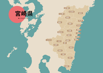 地図（地名入り）-宮崎県