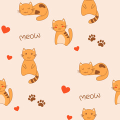 Naklejka premium pattern with cats and hearts