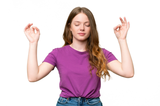 Young pretty woman over isolated background in zen pose