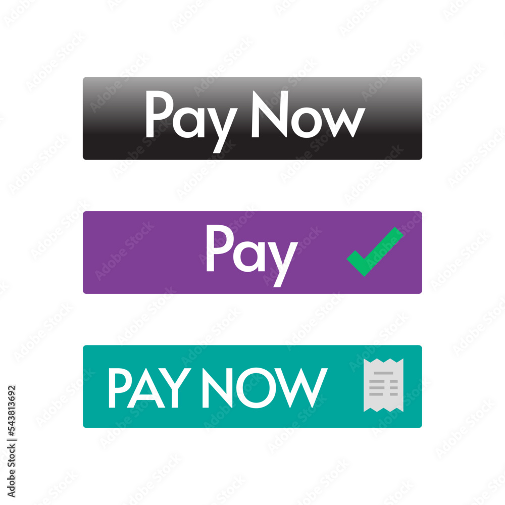 Poster pay now button icon vector set or buy place order ui element design modern for checkout image