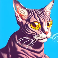Incredibly bright portrait of a cat. super cute sphynx, oriental cat, smooth-haired, short hair