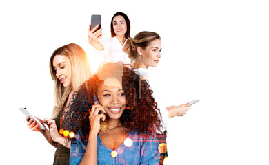 Group of business people work together having online conference