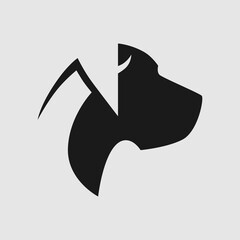 Dog portrait outline side view symbol on gray backdrop. Design element	
