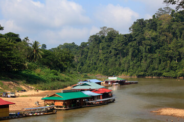 Buildings along the Kinabatangan river, Sabah, Borneo, Malaysia