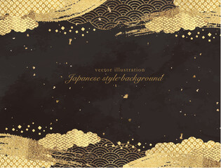 ゴールド和柄の雲模様の背景