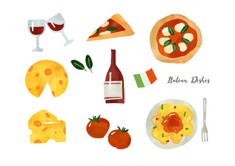 おしゃれな手描きのイタリア料理のイラスト