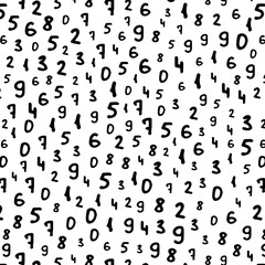 Math background. Vector seamless pattern with ink drawn numbers.