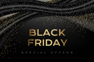 Black friday luxury poster with black decorations and silver con