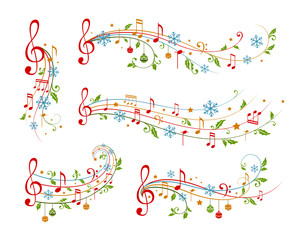 Fototapeta na wymiar Christmas musical decoration elements. Winter holiday dividers.