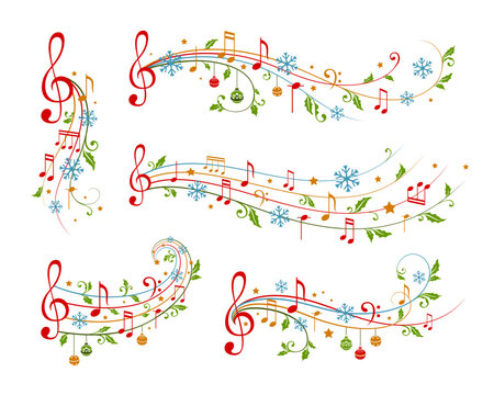 Christmas musical decoration elements. Winter holiday dividers.