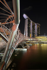 The Helix bridge and the Marina Bay Sand Hotel, Singapore