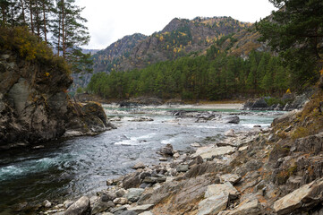 View of river Katun and Altay mountains
