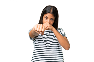 Young African american woman over isolated background with fighting gesture