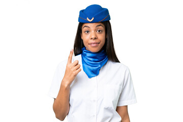 Airplane stewardess African american woman over isolated background pointing with the index finger a great idea