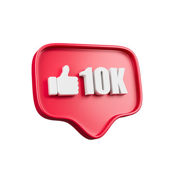 10k Likes Reaction Button Icon Isolated 3d Render Cutout