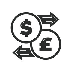 Vector Money exchange simple icon. currency sign. Dollar and Pound Cash transfer symbol. Dollar pound transfer exchange icon isolated on white	
