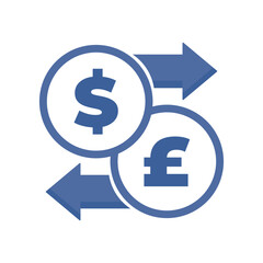 Vector Money exchange simple icon. currency sign. Dollar and Pound Cash transfer symbol. Dollar pound transfer exchange icon isolated on white