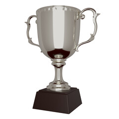 準優勝の証として与えられる、銀のトロフィーまたは準優勝カップのフォトリアルな透過3DCGレンダリング画像