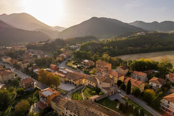 Aerial view of Piobbico town in Marche region in Italy
