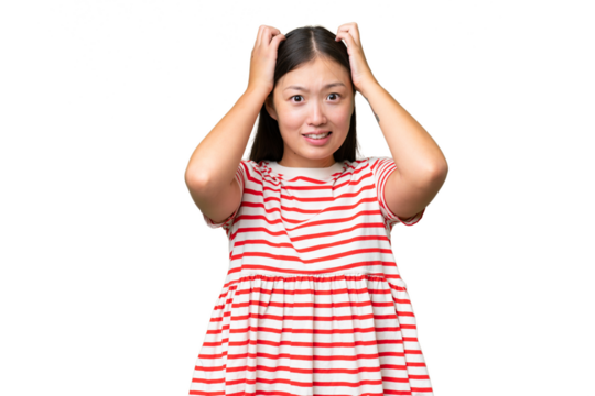 Young Asian woman over isolated background making Italian gesture