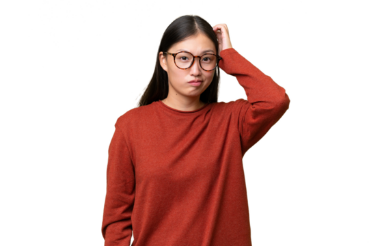 Young Asian woman over isolated background making the gesture of being late