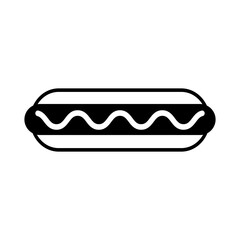 Hot dog icon. Steamed or grilled sausage in elongated bun. Vector Illustration