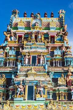 Ornate decoration at Tamil Surya Oudaya Sangam temple, Grand Baie, Pamplemousses district, Mauritius